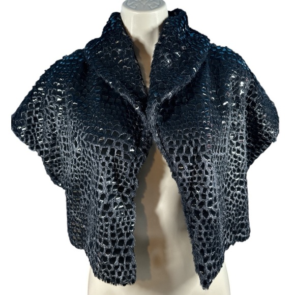 Faux Fur Black Bolero Formal Party Cover Up Small / Medium Shiny Animal Print - Picture 1 of 8